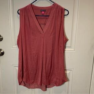 Vince Camuto Sleeveless V Neck Tunic Rumpled Satin Blouse Shirt Top English Rose